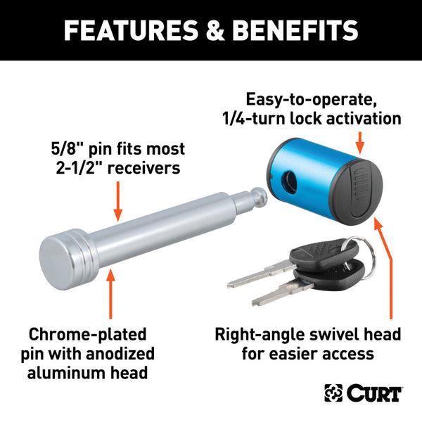 Curt 5/8in Hitch Lock (2in or 2-1/2in Receiver Right-Angle Chrome)