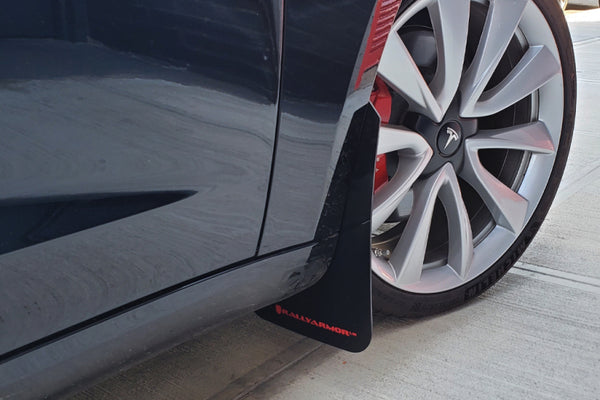 Rally Armor 17+ Tesla Model 3 UR Black Mud Flap w/ Dark Grey Logo